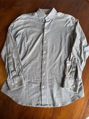 Emanuel berg Men's Grey Long-Sleeve Button-Up Shirt 16’ M/L